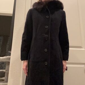 Wool Cashmere Blend Fox Fur Trim Coat